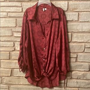 Cato Red Paisley Pattern Silky Blouse Top 3/4 Sleeves Buttons Women’s Size 22 W